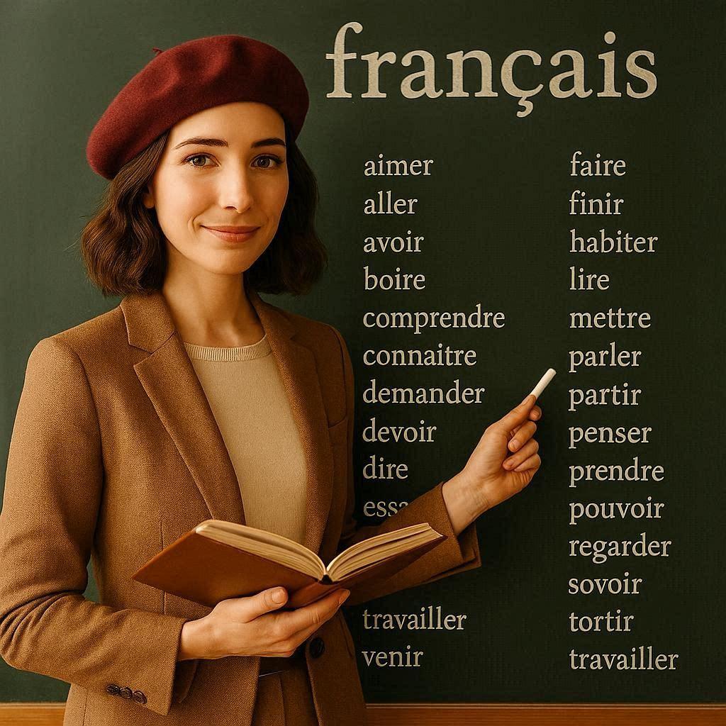 image of a female french teacher in front of chalkboard